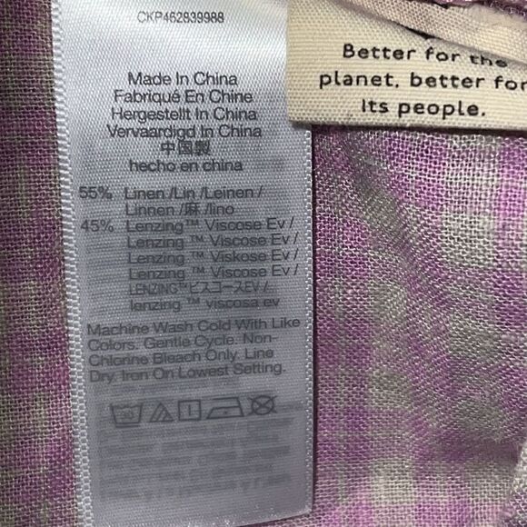 MADEWELL Linen-Blend Puff-Sleeve Button-Wrap Top in Lavender Plaid-S - Picture 9 of 9